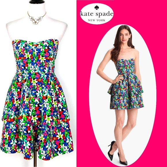 Kate Spade Karmen Strapless Floral Dress Sz 4 - Picture 4 of 16